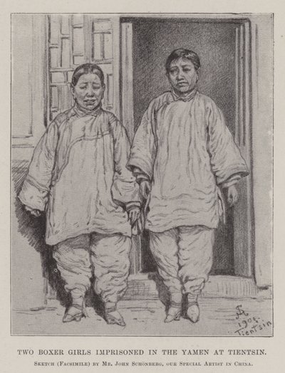 Two Boxer Girls imprisoned in the Yamen at Tientsin by Johann Nepomuk Schonberg